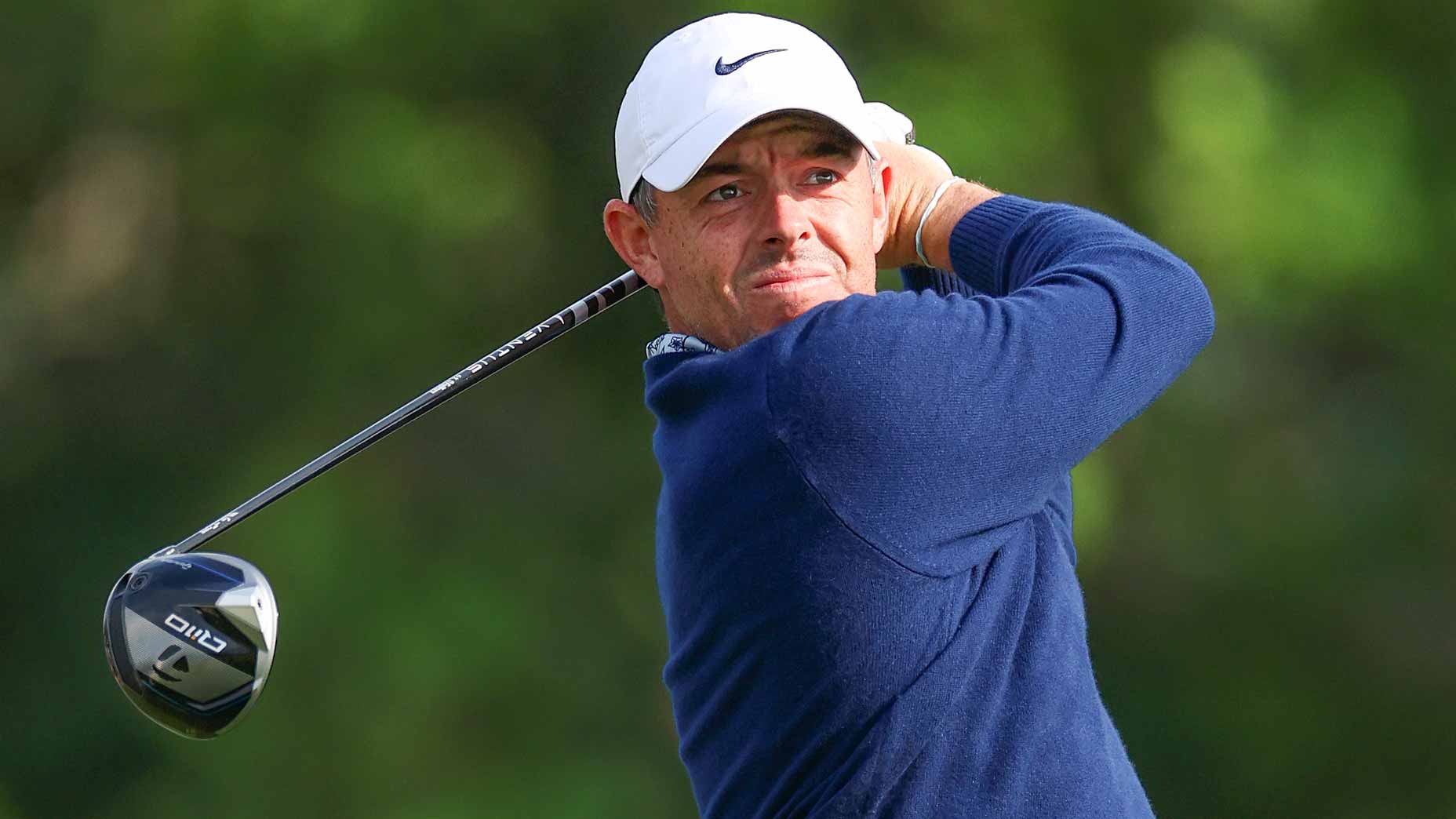 PGA Tour pro Rory McIlroy plays a tee shot using a driver during the 2025 U.S. Open at Oakmont.